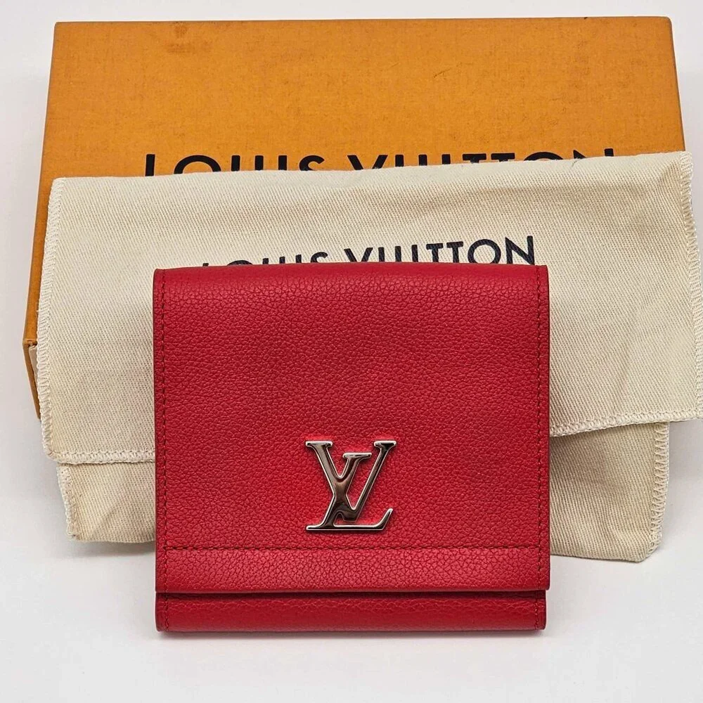 Authentic Louis Vuitton Lockme Wallet Red Leather | LV Compact Wallet